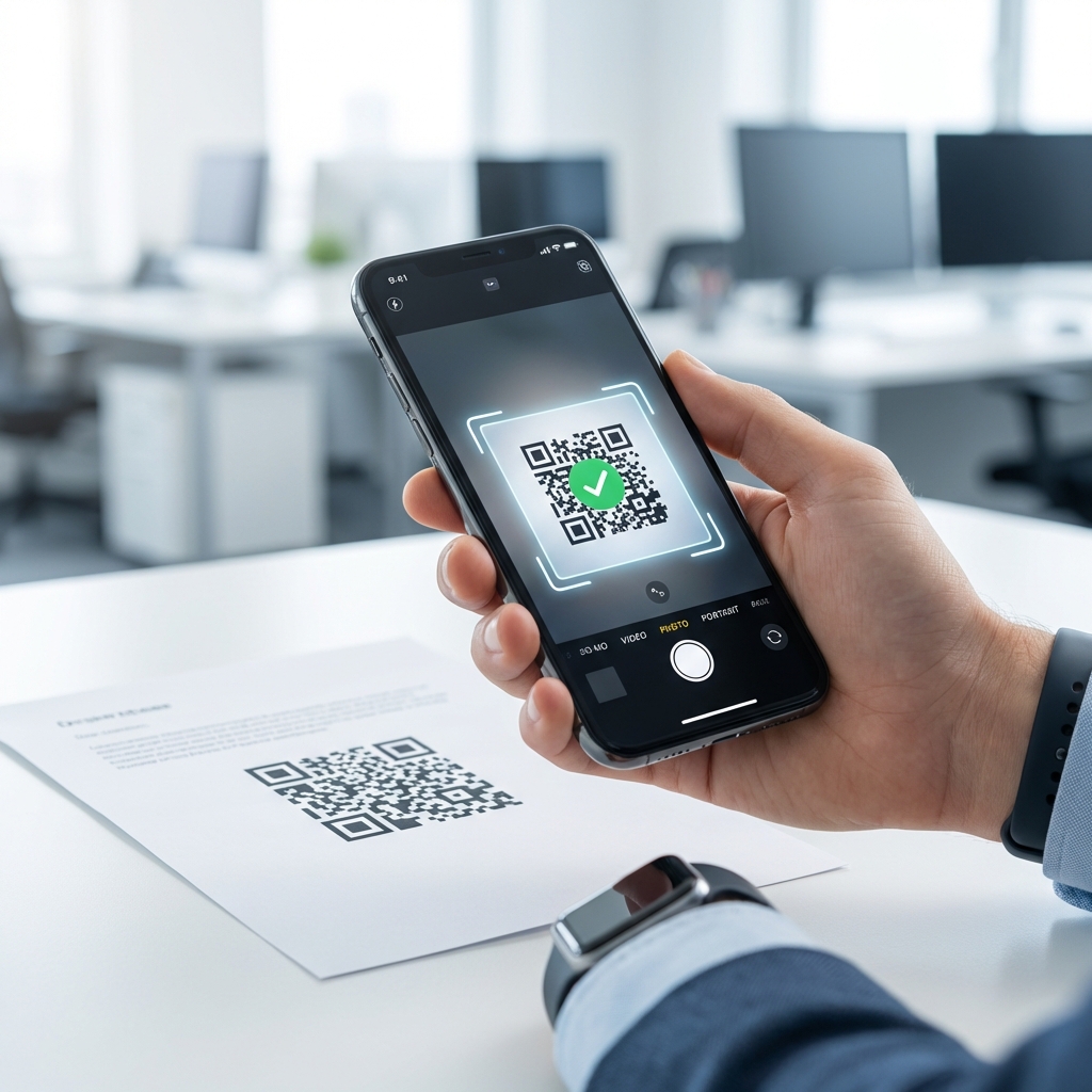 スマートフォンの標準カメラでQRコードを読み取る様子